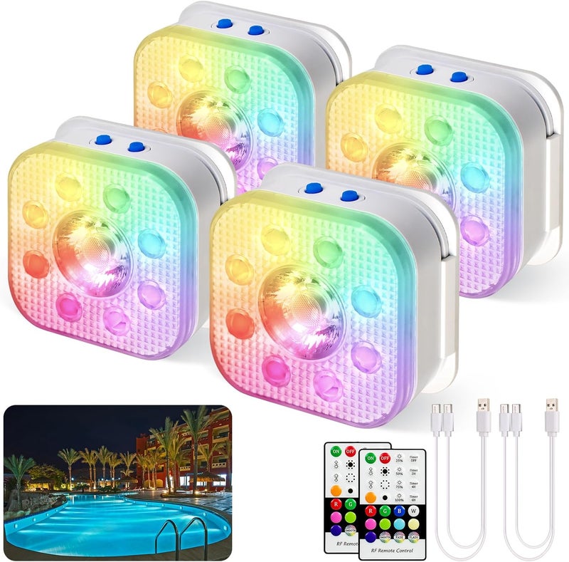 HL Pool Lights,Rechargeable Submersible LED Lights with Remote,Waterproof Magnetic Floating Light,Underwater Battery Spotlight for Above Ground/Inground Swimming Pools,Hot Tubs,Fountains-4 Pack - Image 1